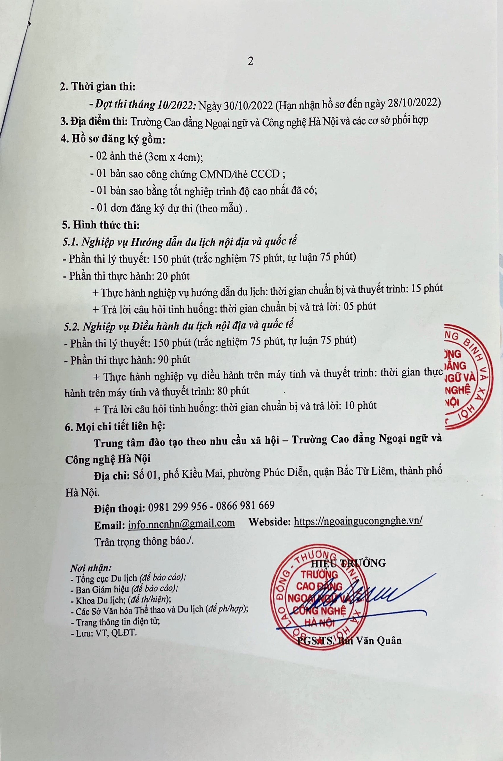 Thông báo lịch thi cc tháng 10.2
