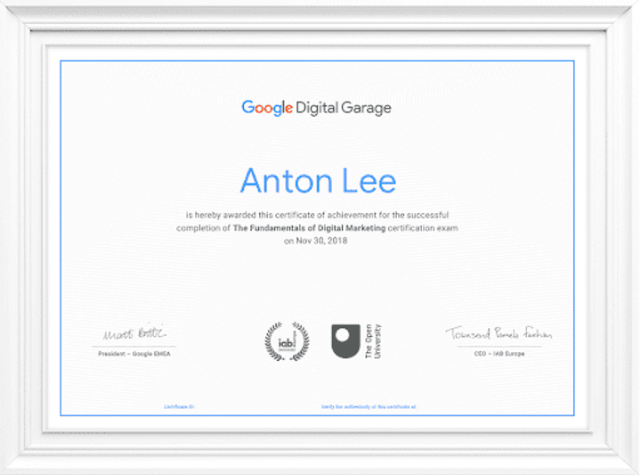 Chứng chỉ của Google Digital Garage