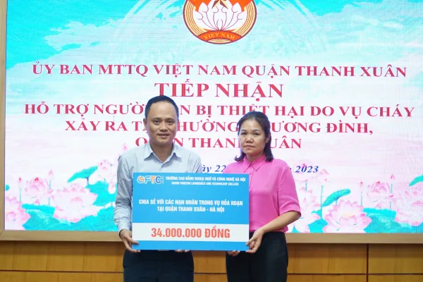 Trường Cao đẳng Ngoại ngữ và Công nghệ Hà Nội quyên góp hỗ trợ các nạn nhân trong vụ cháy tại phường Khương Đình, quận Thanh Xuân, Hà Nội